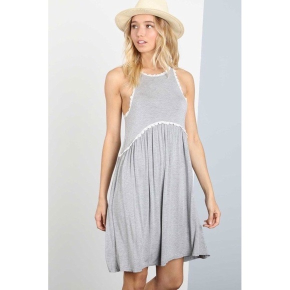 POL Dresses & Skirts - POL Heather Gray Baby Doll Racerback Midi Dress S
